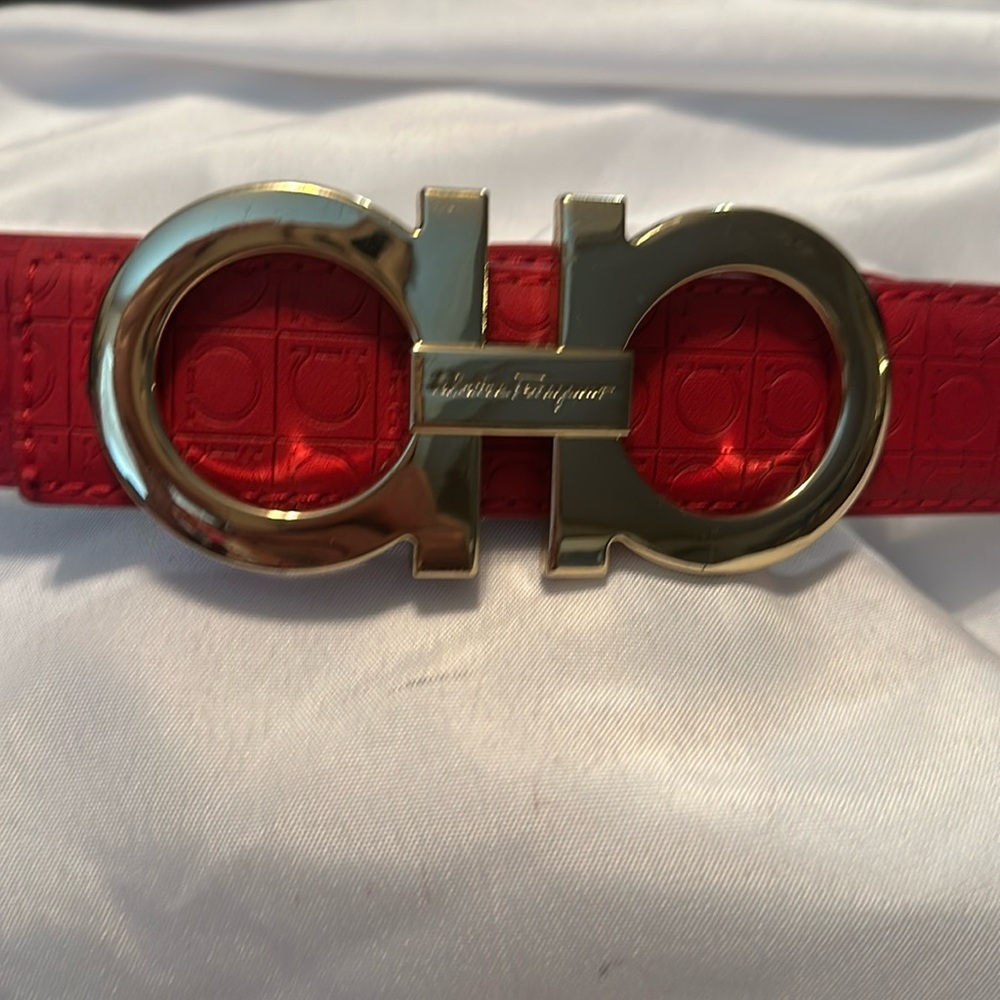 Salvatore Ferragamo Red leather belt! 
Beautiful red!  Larger size!